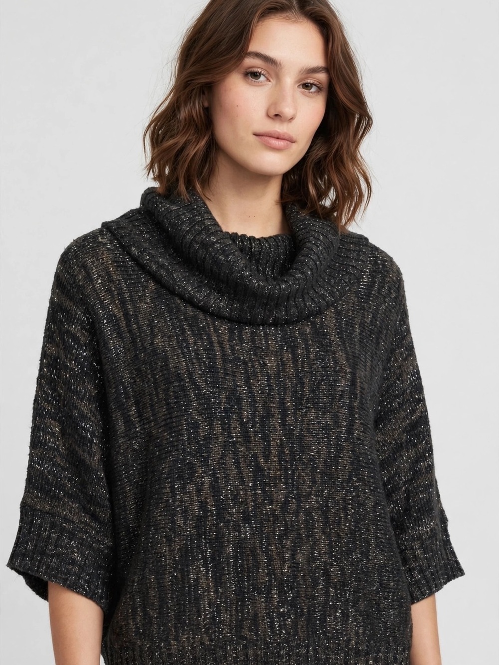 Notations Charcoal Metallic Cowl Neck Sweater